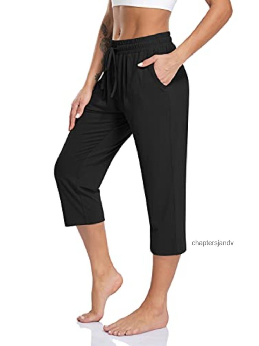 TARSE Capri Yoga Pants Loose Drawstring Workout Sweatpants Lounge Pockets